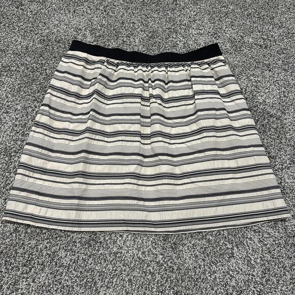 Ann Taylor LOFT Dresses & Skirts - Ann Taylor LOFT Striped Black Cream Silk Cotton Blend Stretch Waist Skirt, 10